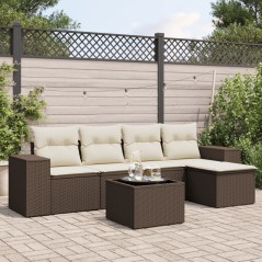 vidaXL 6-tlg. Garten-Sofagarnitur mit Kissen Braun Poly Rattan