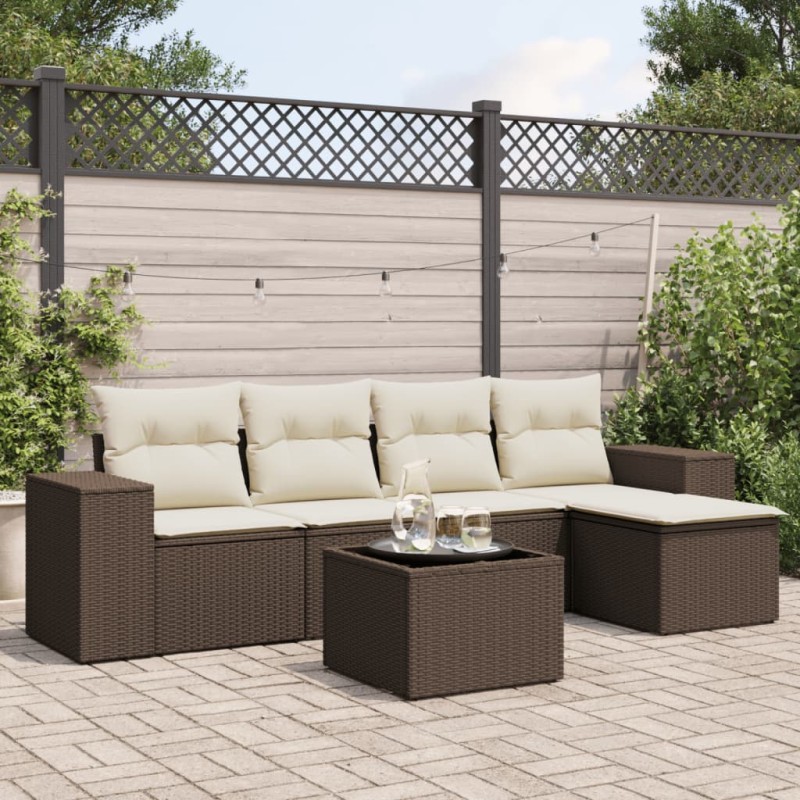 vidaXL 6-tlg. Garten-Sofagarnitur mit Kissen Braun Poly Rattan vidaXL 6-tlg. Garten-Sofagarnitur mit Kissen Braun Poly Rattan