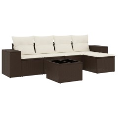 vidaXL 6-tlg. Garten-Sofagarnitur mit Kissen Braun Poly Rattan
