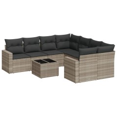 vidaXL 9-tlg. Garten-Sofagarnitur mit Kissen Hellgrau Poly Rattan