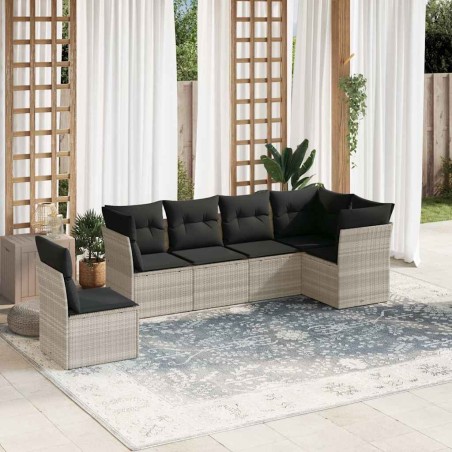 vidaXL 6-tlg. Garten-Sofagarnitur mit Kissen Hellgrau Poly Rattan