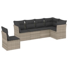 vidaXL 6-tlg. Garten-Sofagarnitur mit Kissen Hellgrau Poly Rattan