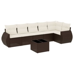 vidaXL 7-tlg. Garten-Sofagarnitur mit Kissen Braun Poly Rattan
