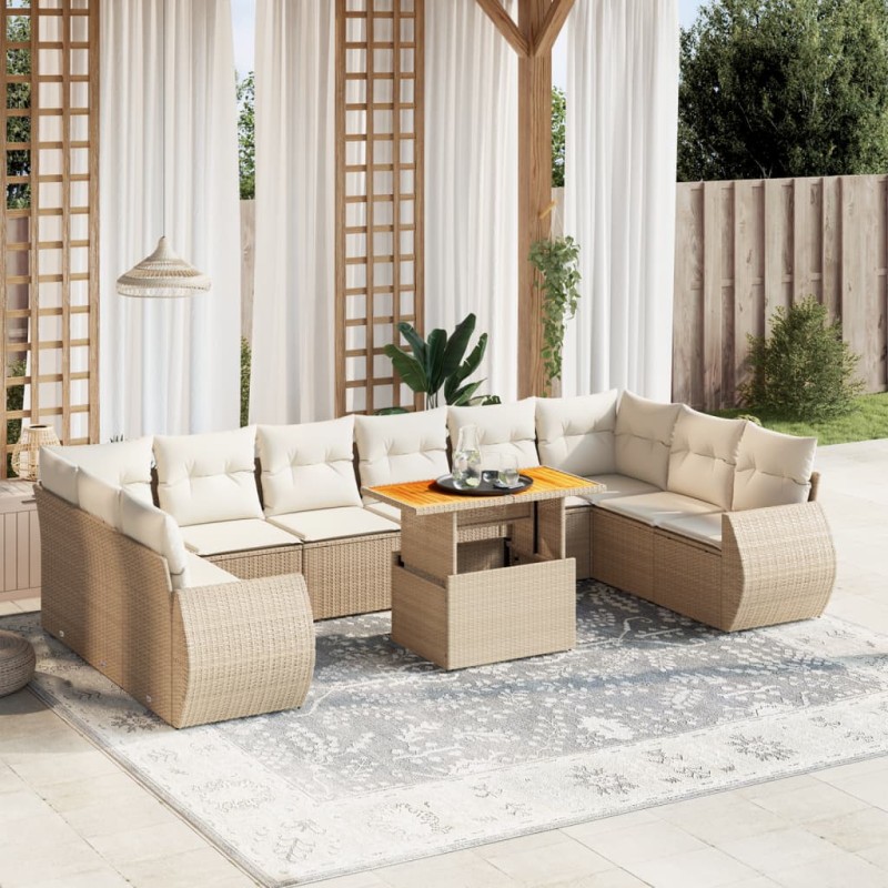 vidaXL 11-tlg. Garten-Sofagarnitur mit Kissen Beige Poly Rattan vidaXL 11-tlg. Garten-Sofagarnitur mit Kissen Beige Poly Rattan