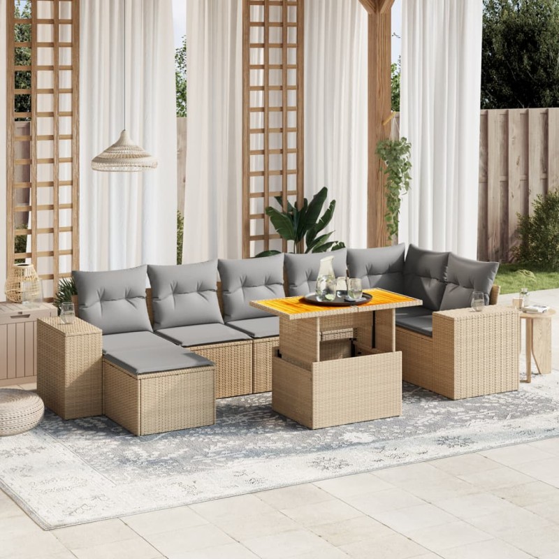 vidaXL 8-tlg. Garten-Sofagarnitur mit Kissen Beige Poly Rattan vidaXL 8-tlg. Garten-Sofagarnitur mit Kissen Beige Poly Rattan