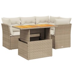 vidaXL 5-tlg. Garten-Sofagarnitur mit Kissen Beige Poly Rattan