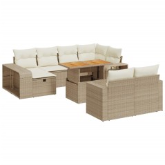 vidaXL 11-tlg. Garten-Sofagarnitur mit Kissen Beige Poly Rattan