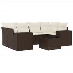 vidaXL 7-tlg. Garten-Sofagarnitur mit Kissen Braun Poly Rattan