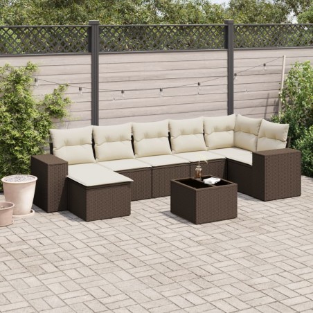 vidaXL 8-tlg. Garten-Sofagarnitur mit Kissen Braun Poly Rattan