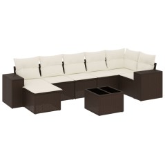 vidaXL 8-tlg. Garten-Sofagarnitur mit Kissen Braun Poly Rattan