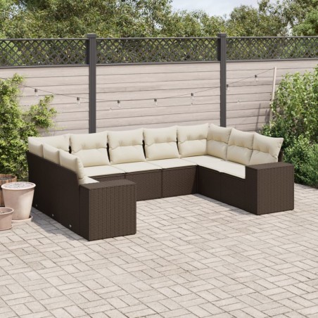 vidaXL 9-tlg. Garten-Sofagarnitur mit Kissen Braun Poly Rattan