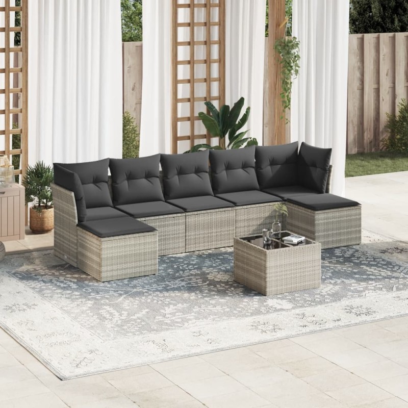 vidaXL 8-tlg. Garten-Sofagarnitur mit Kissen Hellgrau Poly Rattan vidaXL 8-tlg. Garten-Sofagarnitur mit Kissen Hellgrau Poly Rattan