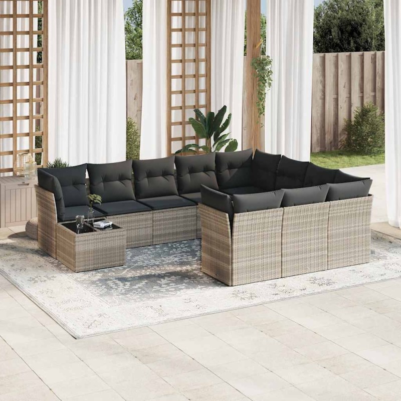 vidaXL 11-tlg. Garten-Sofagarnitur mit Kissen Hellgrau Poly Rattan vidaXL 11-tlg. Garten-Sofagarnitur mit Kissen Hellgrau Poly Rattan