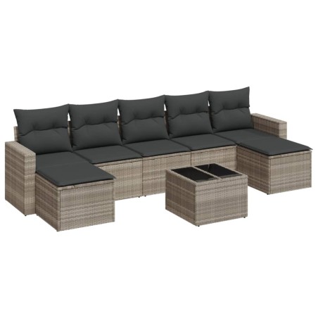 vidaXL 8-tlg. Garten-Sofagarnitur mit Kissen Hellgrau Poly Rattan