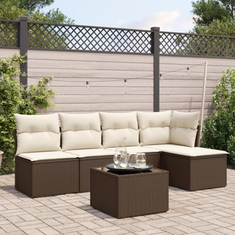 vidaXL 6-tlg. Garten-Sofagarnitur mit Kissen Braun Poly Rattan