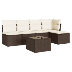 vidaXL 6-tlg. Garten-Sofagarnitur mit Kissen Braun Poly Rattan