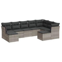 vidaXL 9-tlg. Garten-Sofagarnitur mit Kissen Hellgrau Poly Rattan
