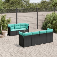 vidaXL 8-tlg. Garten-Sofagarnitur mit Kissen Schwarz Poly Rattan