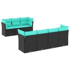 vidaXL 8-tlg. Garten-Sofagarnitur mit Kissen Schwarz Poly Rattan