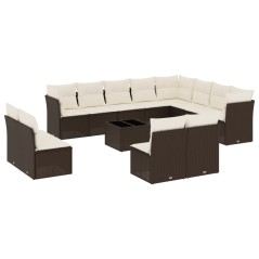 vidaXL 13-tlg. Garten-Sofagarnitur mit Kissen Braun Poly Rattan