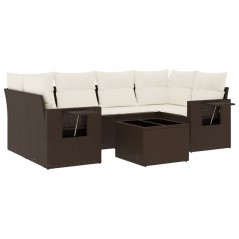 vidaXL 7-tlg. Garten-Sofagarnitur mit Kissen Braun Poly Rattan