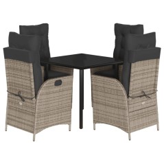vidaXL 5-tlg. Garten-Essgruppe mit Kissen Grau Poly Rattan