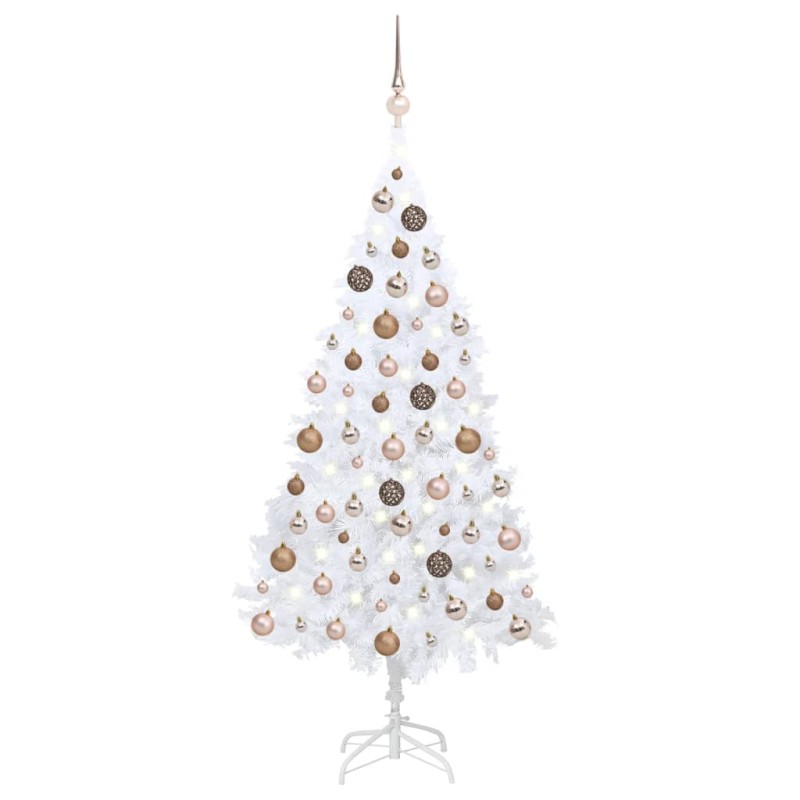 Künstlicher Weihnachtsbaum mit LEDs & Kugeln Weiß 180 cm PVC Künstlicher Weihnachtsbaum mit LEDs & Kugeln Weiß 180 cm PVC