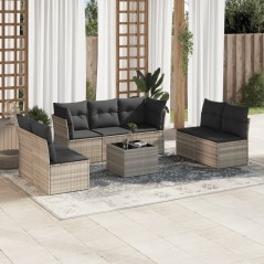 vidaXL 8-tlg. Garten-Sofagarnitur mit Kissen Hellgrau Poly Rattan