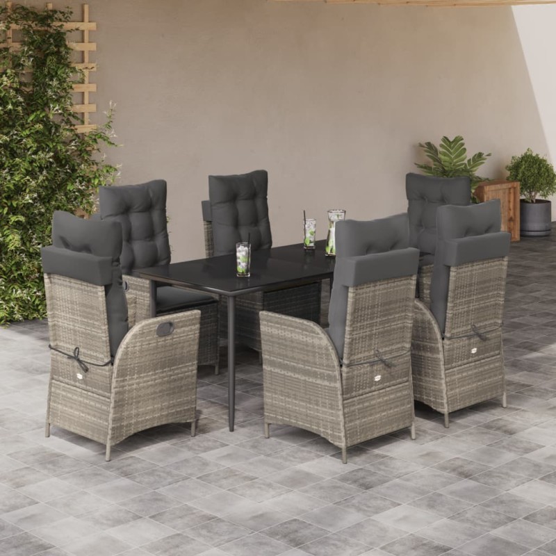 vidaXL 7-tlg. Garten-Essgruppe mit Kissen Hellgrau Poly Rattan vidaXL 7-tlg. Garten-Essgruppe mit Kissen Hellgrau Poly Rattan