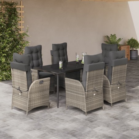 vidaXL 7-tlg. Garten-Essgruppe mit Kissen Hellgrau Poly Rattan