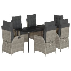 vidaXL 7-tlg. Garten-Essgruppe mit Kissen Hellgrau Poly Rattan