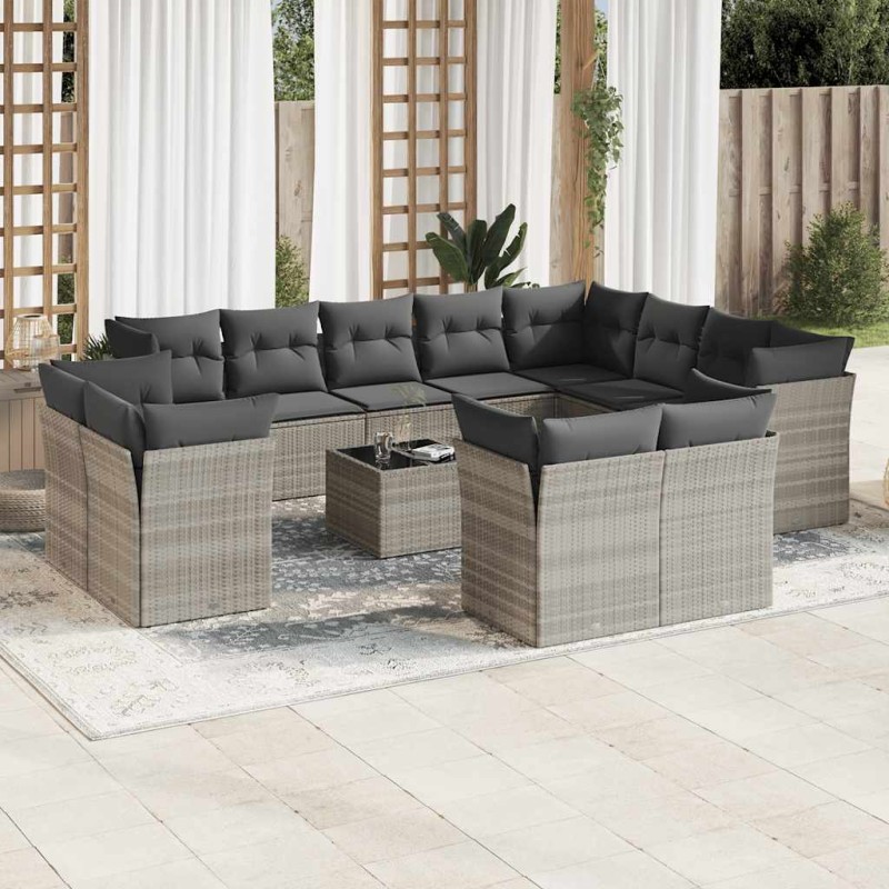 vidaXL 13-tlg. Garten-Sofagarnitur mit Kissen Hellgrau Poly Rattan vidaXL 13-tlg. Garten-Sofagarnitur mit Kissen Hellgrau Poly Rattan