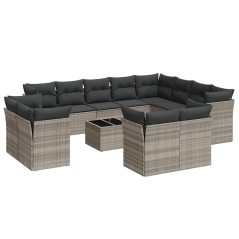 vidaXL 13-tlg. Garten-Sofagarnitur mit Kissen Hellgrau Poly Rattan