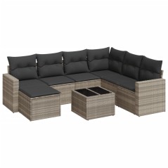 vidaXL 8-tlg. Garten-Sofagarnitur mit Kissen Hellgrau Poly Rattan