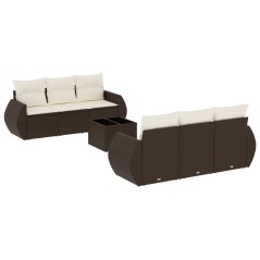 vidaXL 7-tlg. Garten-Sofagarnitur mit Kissen Braun Poly Rattan