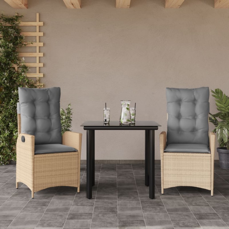vidaXL 3-tlg. Garten-Essgruppe mit Kissen Beige Poly Rattan vidaXL 3-tlg. Garten-Essgruppe mit Kissen Beige Poly Rattan