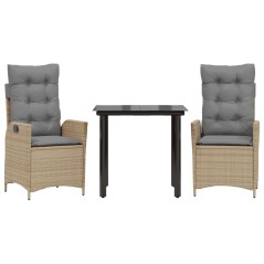 vidaXL 3-tlg. Garten-Essgruppe mit Kissen Beige Poly Rattan
