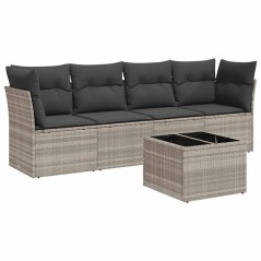 vidaXL 5-tlg. Garten-Sofagarnitur mit Kissen Hellgrau Poly Rattan