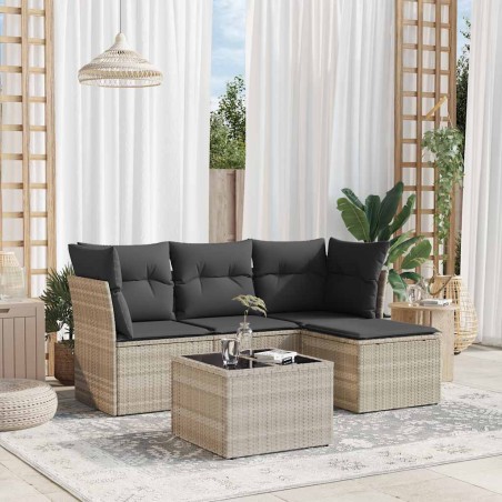 vidaXL 5-tlg. Garten-Sofagarnitur mit Kissen Hellgrau Poly Rattan