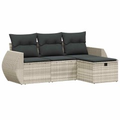 vidaXL 4-tlg. Garten-Sofagarnitur mit Kissen Hellgrau Poly Rattan