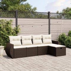 vidaXL 5-tlg. Garten-Sofagarnitur mit Kissen Braun Poly Rattan