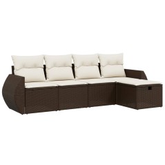 vidaXL 5-tlg. Garten-Sofagarnitur mit Kissen Braun Poly Rattan