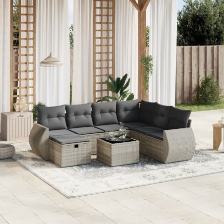 vidaXL 8-tlg. Garten-Sofagarnitur mit Kissen Hellgrau Poly Rattan