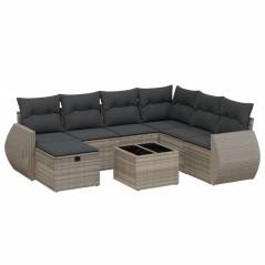 vidaXL 8-tlg. Garten-Sofagarnitur mit Kissen Hellgrau Poly Rattan