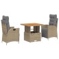 vidaXL 3-tlg. Garten-Essgruppe mit Kissen Beige Poly Rattan vidaXL 3-tlg. Garten-Essgruppe mit Kissen Beige Poly Rattan