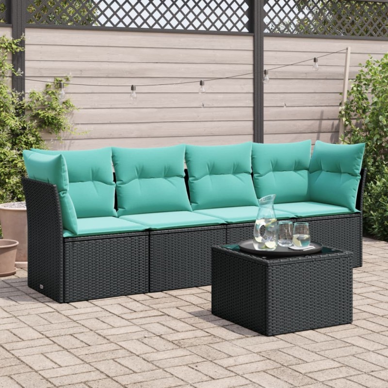 vidaXL 5-tlg. Garten-Sofagarnitur mit Kissen Schwarz Poly Rattan vidaXL 5-tlg. Garten-Sofagarnitur mit Kissen Schwarz Poly Rattan