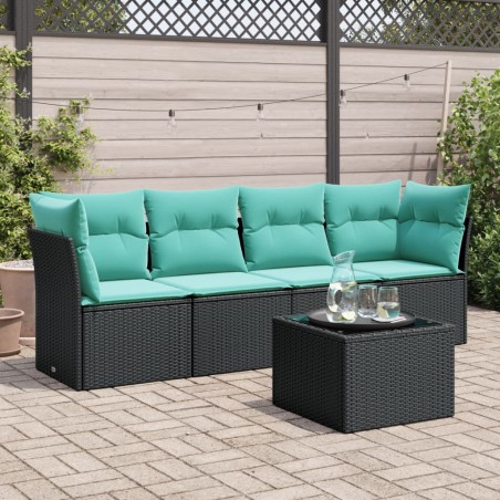 vidaXL 5-tlg. Garten-Sofagarnitur mit Kissen Schwarz Poly Rattan