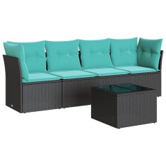 vidaXL 5-tlg. Garten-Sofagarnitur mit Kissen Schwarz Poly Rattan