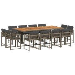 vidaXL 13-tlg. Garten-Essgruppe mit Kissen Grau Poly Rattan
