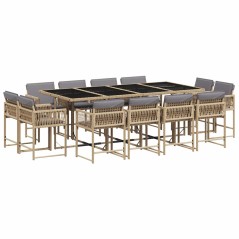 vidaXL 13-tlg. Garten-Essgruppe mit Kissen Beigemischung Poly Rattan
